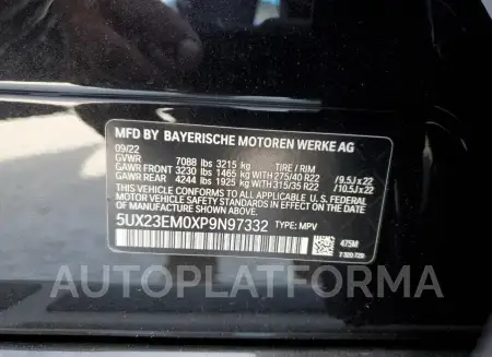 BMW X7 XDRIVE4 2023 vin 5UX23EM0XP9N97332 from auto auction Copart