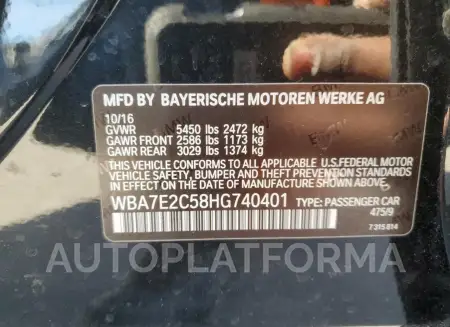 BMW 740 I 2017 vin WBA7E2C58HG740401 from auto auction Copart