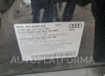 AUDI E-TRON PRE 2021 vin WA1LAAGE1MB037693 from auto auction Copart