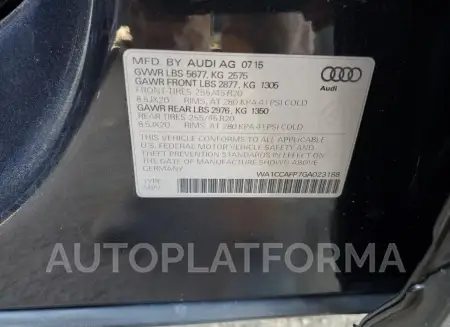 AUDI SQ5 PREMIU 2016 vin WA1CCAFP7GA023188 from auto auction Copart