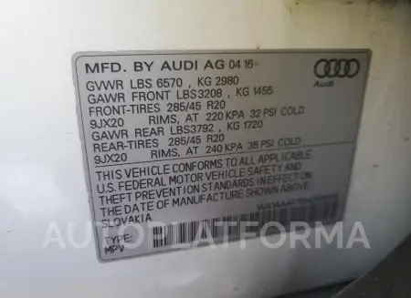 AUDI Q7 PREMIUM 2017 vin WA1AAAF70HD016130 from auto auction Copart