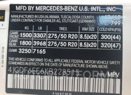 MERCEDES-BENZ GLS 450 4M 2019 vin 4JGDF6EE6KB228515 from auto auction Copart