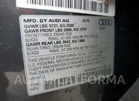 AUDI SQ5 PREMIU 2019 vin WA1B4AFY2K2061142 from auto auction Copart