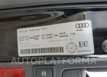 AUDI S4 PRESTIG 2018 vin WAUC4AF47JA003357 from auto auction Copart