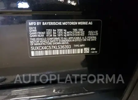 BMW X7 XDRIVE5 2019 vin 5UXCX4C57KLS36393 from auto auction Copart