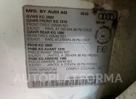 AUDI SQ5 PRESTI 2020 vin WA1C4AFY4L2082080 from auto auction Copart