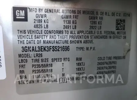 CHEVROLET CAPTIVA LT 2015 vin 3GNAL3EK3FS521696 from auto auction Copart