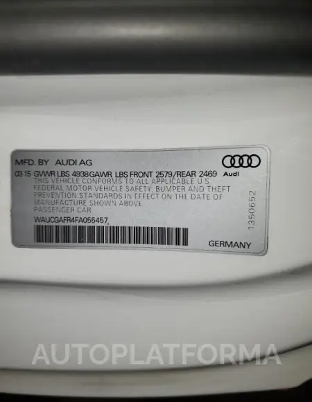 AUDI S5 PREMIUM 2015 vin WAUCGAFR4FA055457 from auto auction Copart