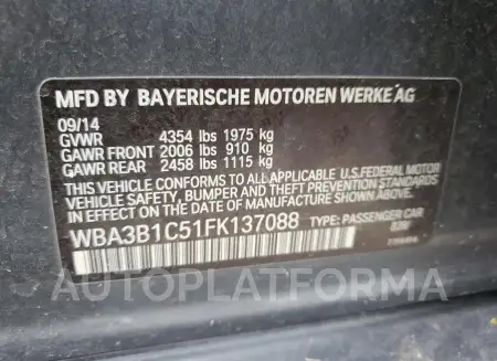 BMW 320 I 2015 vin WBA3B1C51FK137088 from auto auction Copart