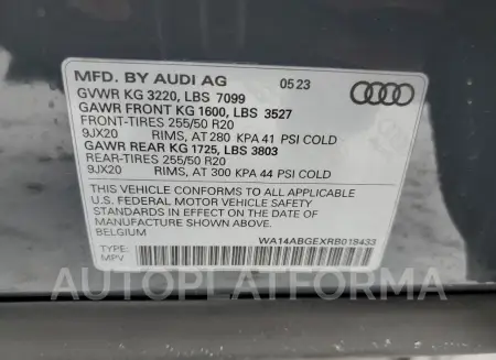 AUDI Q8 E-TRON 2024 vin WA14ABGEXRB018433 from auto auction Copart