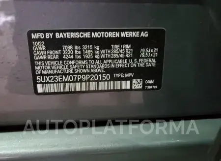 BMW X7 XDRIVE4 2023 vin 5UX23EM07P9P20150 from auto auction Copart