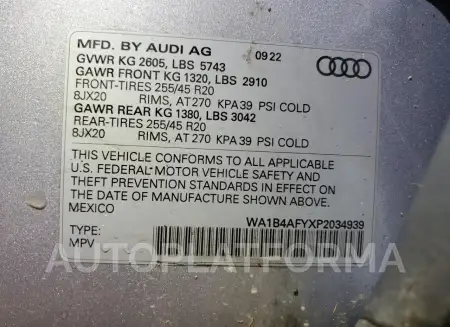 AUDI SQ5 PREMIU 2023 vin WA1B4AFYXP2034939 from auto auction Copart