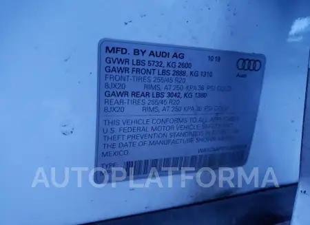 AUDI SQ5 PRESTI 2020 vin WA1C4AFY7L2030314 from auto auction Copart