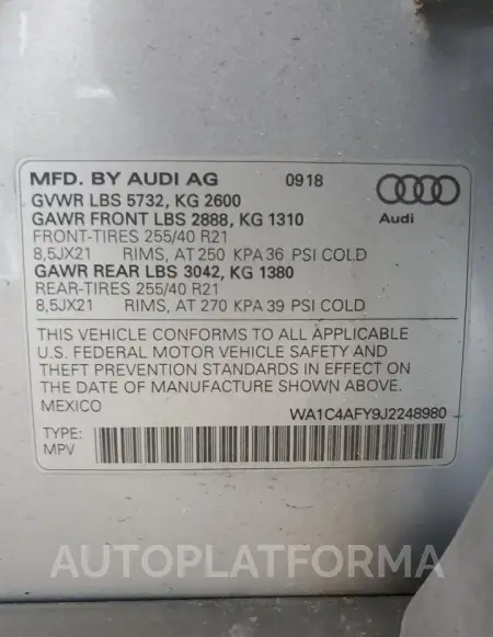 AUDI SQ5 PRESTI 2018 vin WA1C4AFY9J2248980 from auto auction Copart