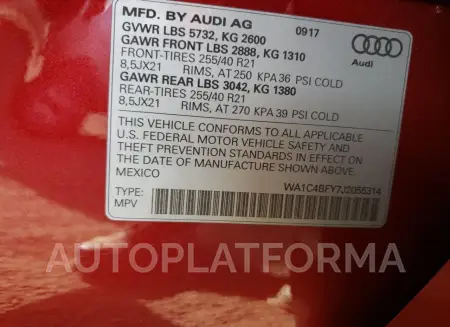 AUDI SQ5 PRESTI 2018 vin WA1C4BFY7J2055314 from auto auction Copart