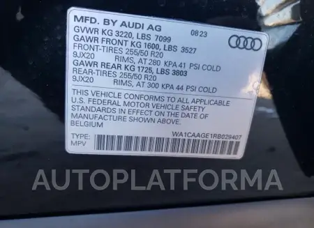 AUDI Q8 E-TRON 2024 vin WA1CAAGE1RB029407 from auto auction Copart