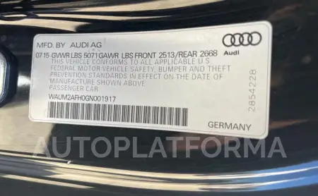 AUDI A5 PREMIUM 2016 vin WAUM2AFH0GN001917 from auto auction Copart