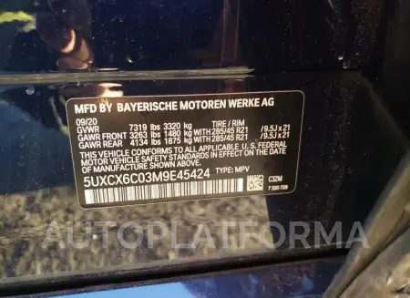 BMW X7 M50I 2021 vin 5UXCX6C03M9E45424 from auto auction Copart