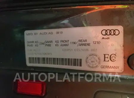 AUDI S5 PRESTIG 2019 vin WAUC4CF50KA082845 from auto auction Copart