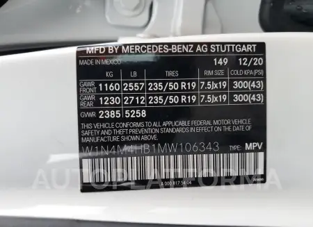 MERCEDES-BENZ GLB 250 4M 2021 vin W1N4M4HB1MW106343 from auto auction Copart