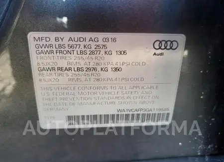 AUDI SQ5 PRESTI 2016 vin WA1VCAFP3GA119585 from auto auction Copart