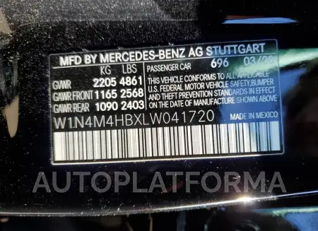 MERCEDES-BENZ GLB 250 4M 2020 vin W1N4M4HBXLW041720 from auto auction Copart