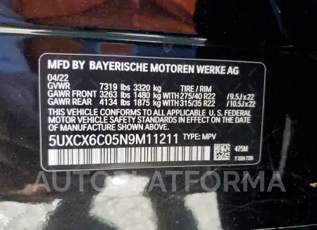 BMW X7 M50I 2022 vin 5UXCX6C05N9M11211 from auto auction Copart