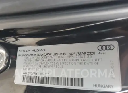 AUDI S3 PREMIUM 2016 vin WAUB1GFF3G1109757 from auto auction Copart