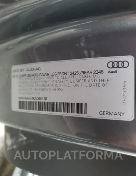 AUDI A5 PREMIUM 2019 vin WAUSNAF54KA066418 from auto auction Copart