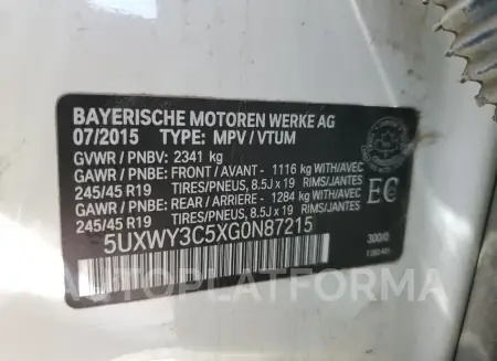 BMW X3 XDRIVE2 2016 vin 5UXWY3C5XG0N87215 from auto auction Copart