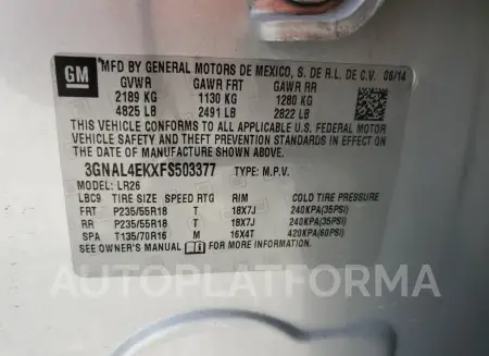 CHEVROLET CAPTIVA LT 2015 vin 3GNAL4EKXFS503377 from auto auction Copart