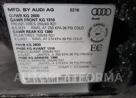 AUDI SQ5 PRESTI 2018 vin WA1C4AFY7J2132399 from auto auction Copart