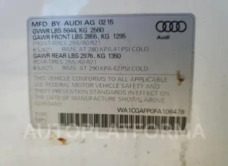 AUDI SQ5 PREMIU 2015 vin WA1CGAFP0FA106478 from auto auction Copart