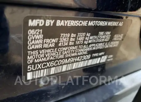 BMW X7 M50I 2021 vin 5UXCX6C09M9H42309 from auto auction Copart