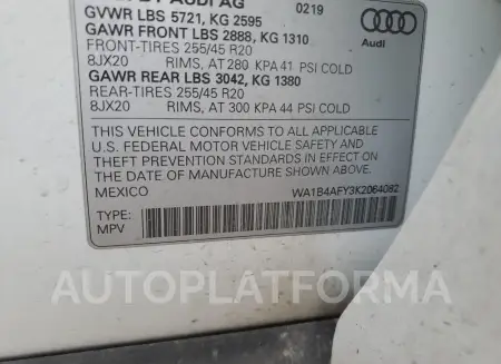 AUDI SQ5 PREMIU 2019 vin WA1B4AFY3K2064082 from auto auction Copart