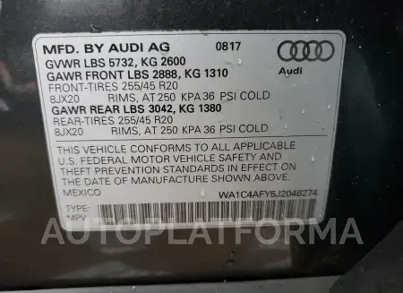 AUDI SQ5 PRESTI 2018 vin WA1C4AFY5J2048274 from auto auction Copart