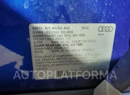 AUDI SQ5 PREMIU 2022 vin WA1A4AFY8N2113714 from auto auction Copart