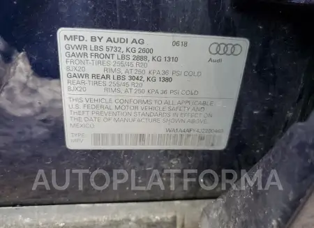 AUDI SQ5 PREMIU 2018 vin WA1A4AFY4J2200469 from auto auction Copart