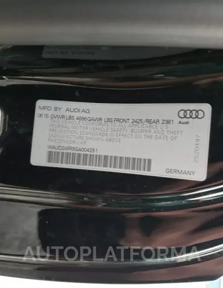 AUDI A5 PREMIUM 2016 vin WAUD2AFR9GA004251 from auto auction Copart