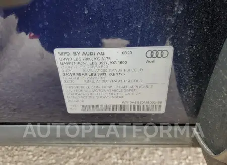 AUDI E-TRON SPO 2021 vin WA13ABGE0MB002455 from auto auction Copart