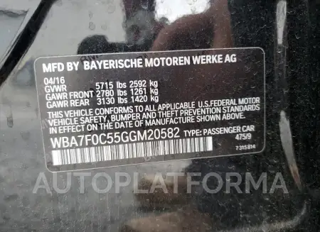 BMW 750 I 2016 vin WBA7F0C55GGM20582 from auto auction Copart