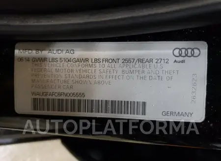 AUDI A6 PREMIUM 2015 vin WAUGFAFC6FN005555 from auto auction Copart