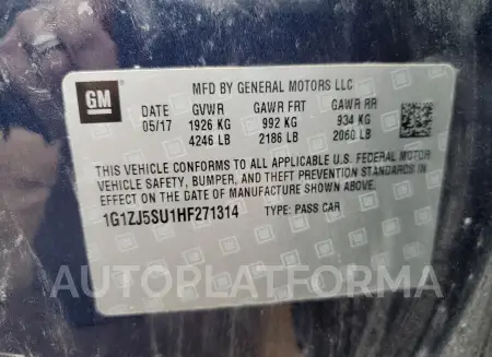 CHEVROLET MALIBU HYB 2017 vin 1G1ZJ5SU1HF271314 from auto auction Copart