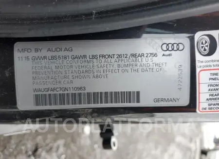 AUDI A6 PREMIUM 2016 vin WAUGFAFC7GN110963 from auto auction Copart