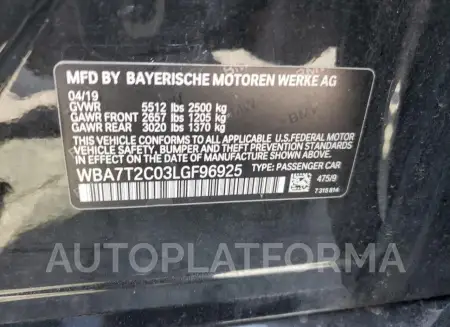 BMW 740 I 2020 vin WBA7T2C03LGF96925 from auto auction Copart