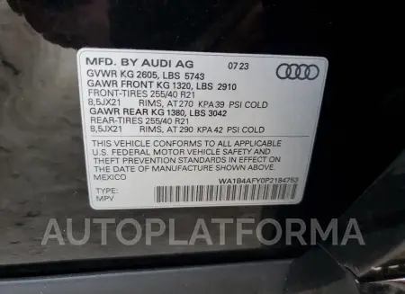 AUDI SQ5 PREMIU 2023 vin WA1B4AFY0P2184753 from auto auction Copart