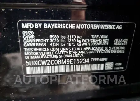 BMW X7 XDRIVE4 2021 vin 5UXCW2C08M9E15234 from auto auction Copart