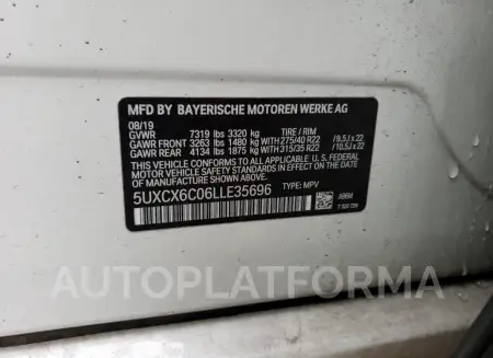 BMW X7 M50I 2020 vin 5UXCX6C06LLE35696 from auto auction Copart