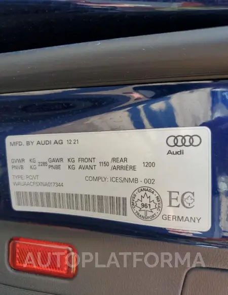 AUDI A5 KOMFORT 2022 vin WAUAACF5XNA017344 from auto auction Copart