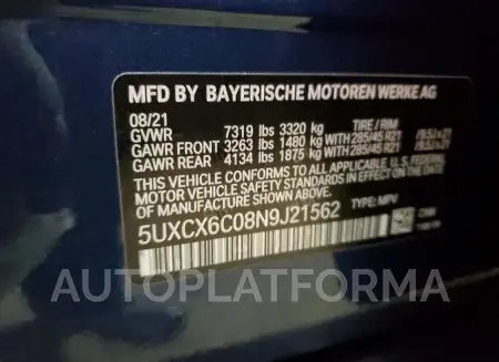 BMW X7 M50I 2022 vin 5UXCX6C08N9J21562 from auto auction Copart